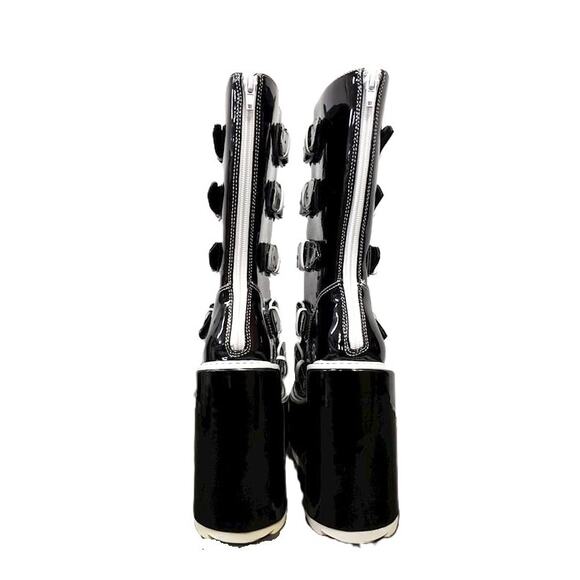 YRU Dune Yin Yang Vegan Patent Leather Wedge Platform Boots 6 - Picture 6 of 10